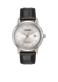 Eco-Drive Men's Black Leather Strap Watch