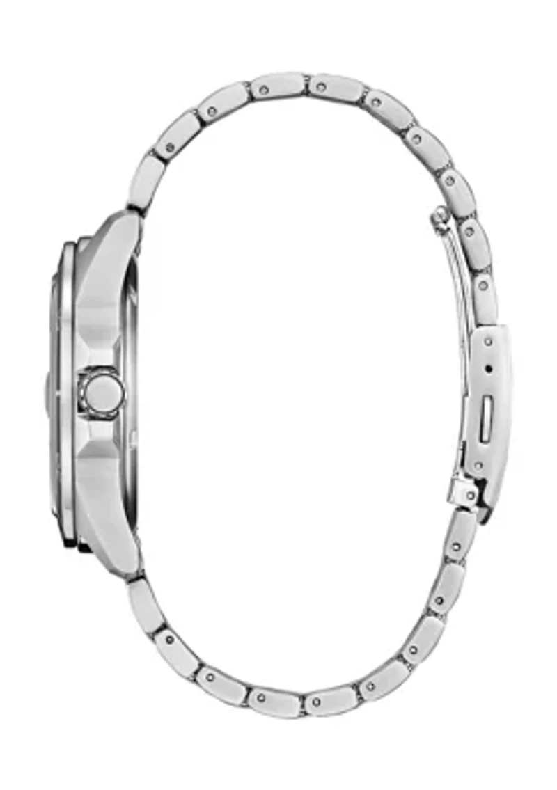 Men's 41.5 Millimeter Sport Casual Silver-Tone Stainless Steel Bracelet Watch 