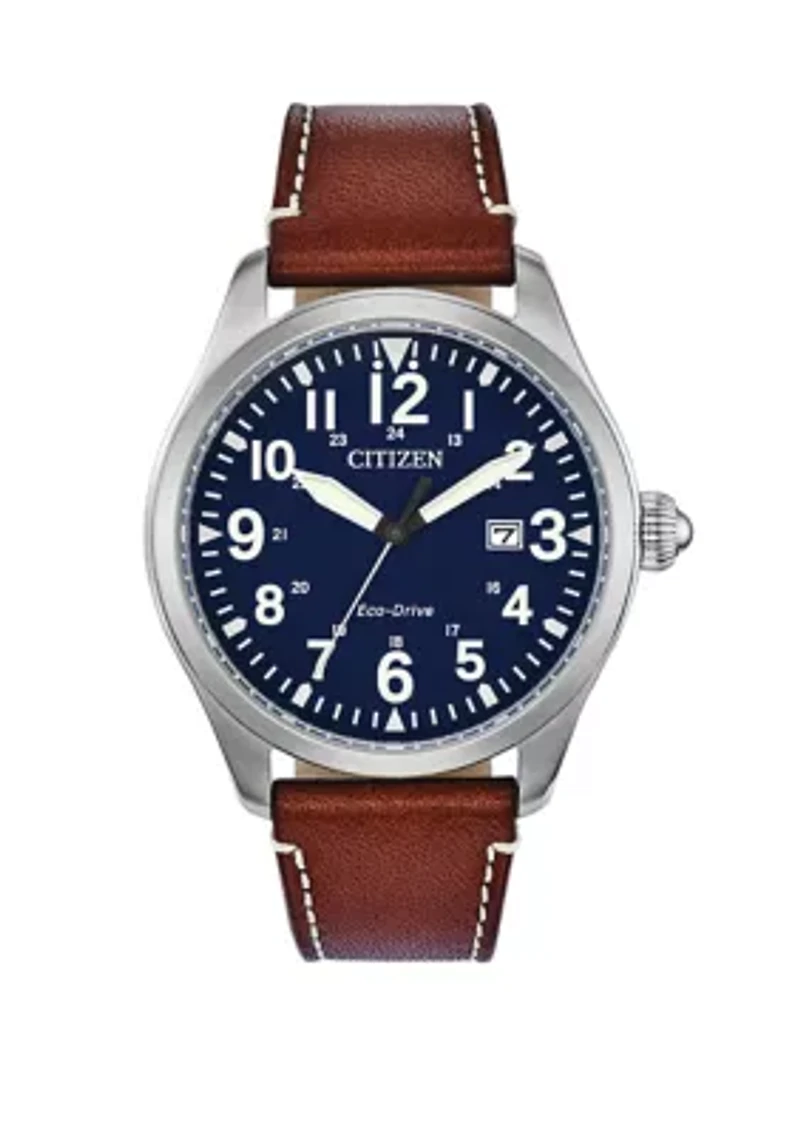 Garrison Men's Brown Leather Strap Watch