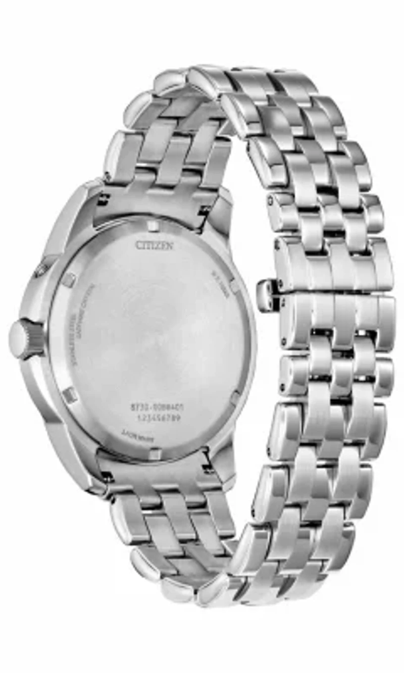 Citizen Mens Classic Eco Calendrier Silver-Tone Bracelet Watch 41.8mm