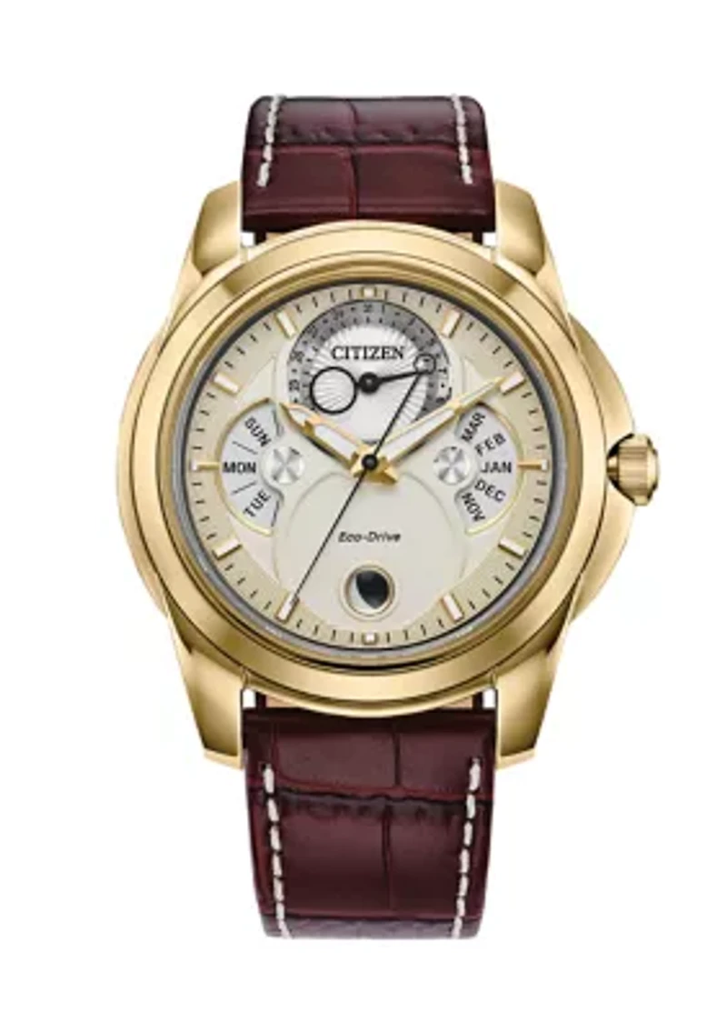 Men's 41.8 Millimeter Classic Calendrier Brown Strap Watch
