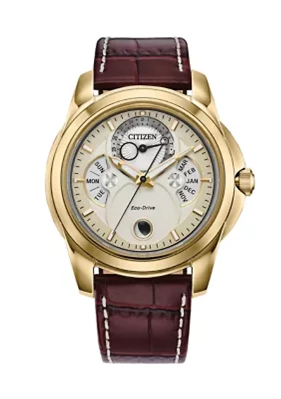 Men's 41.8 Millimeter Classic Calendrier Brown Strap Watch