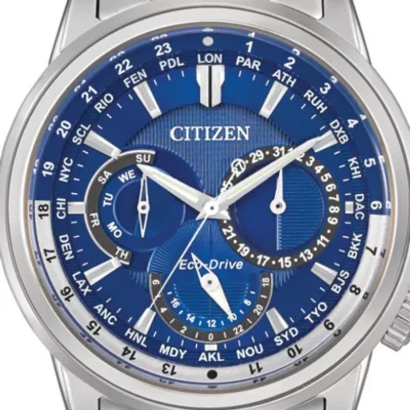Eco-Drive Stainless Steel Blue Dial Calendrier Watch