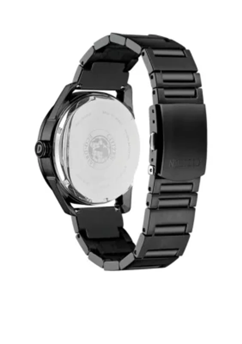 Men's Drive From Citizen Eco-Drive Stainless Steel Watch with Date and Black Stainless Steel Bracelet