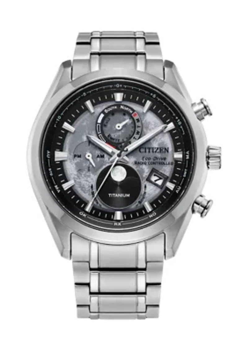Sport Luxury Tsuki-yomi A-T Silver-Tone Super Titanium Bracelet Watch 43mm Case