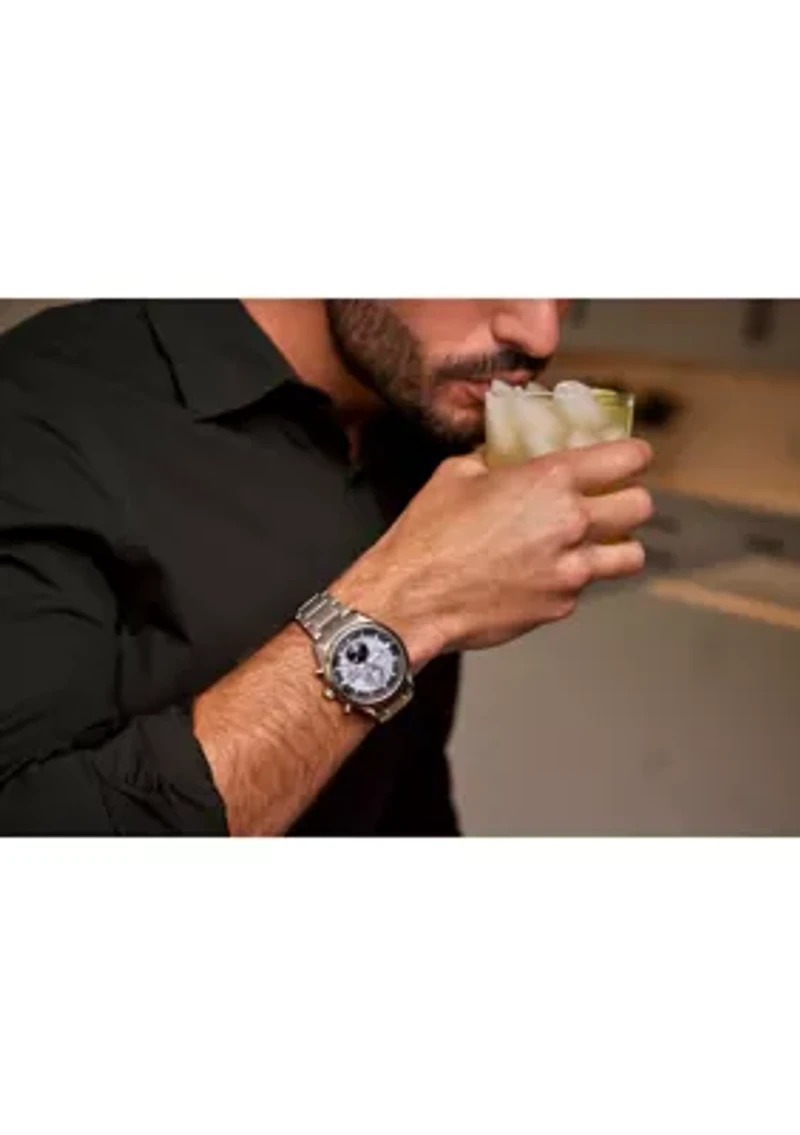 Sport Luxury Tsuki-yomi A-T Silver-Tone Super Titanium Bracelet Watch 43mm Case