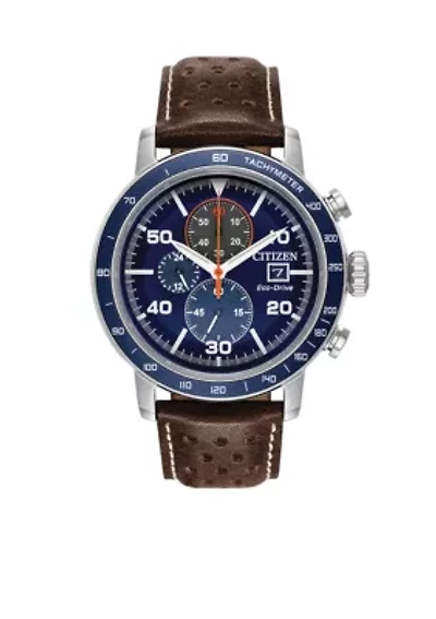 Mens Stainless Steel Brycen Eco-Drive Leather Strap Watch