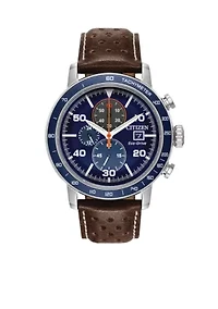 Mens Stainless Steel Brycen Eco-Drive Leather Strap Watch