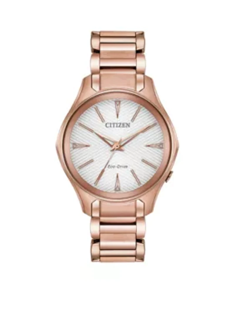Women's Pink Gold-Tone Eco-Drive Stainless Steel Bracelet Watch