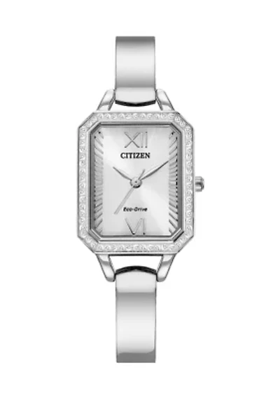 Eco-Drive Women's Silhouette Crystal Silver Tone Stainless Steel Bangle Watch