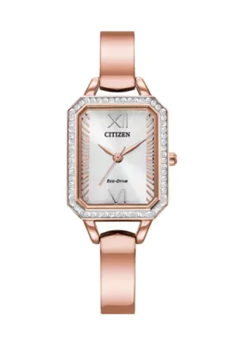 Eco-Drive Women's Silhouette Crystal Rose Gold Tone Stainless Steel Bangle Watch