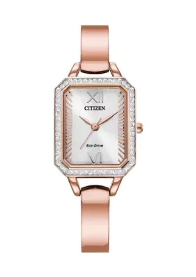 Eco-Drive Women's Silhouette Crystal Rose Gold Tone Stainless Steel Bangle Watch
