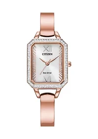 Eco-Drive Women's Silhouette Crystal Rose Gold Tone Stainless Steel Bangle Watch