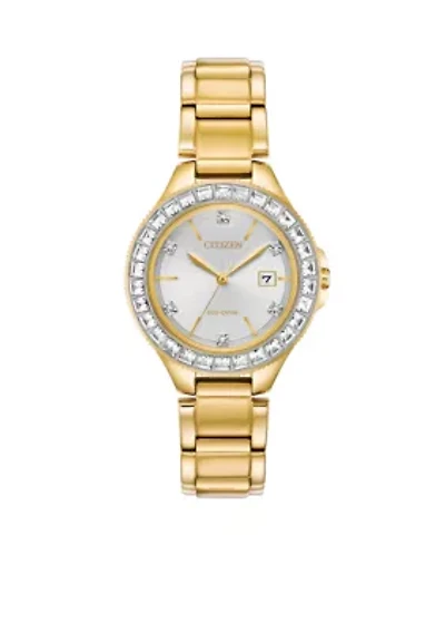 Women's Gold-Tone Stainless Steel Eco-Drive Crystal Silhouette Bracelet Watch