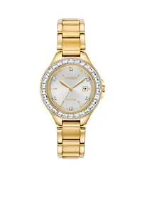 Women's Gold-Tone Stainless Steel Eco-Drive Crystal Silhouette Bracelet Watch