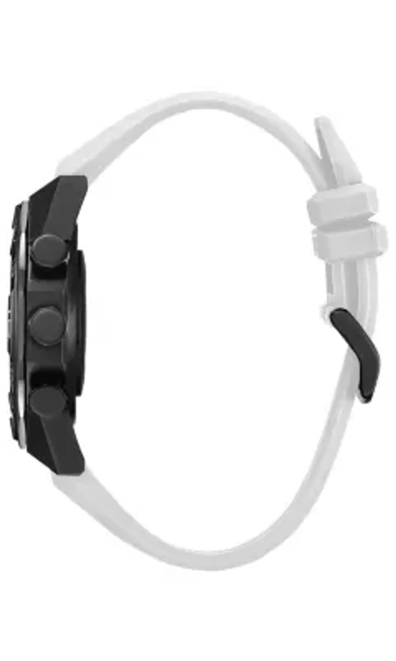 Citizen CZ Smart 44mm Black IP stainless steel Hybrid Heart rate smartwatch with white silicone strap