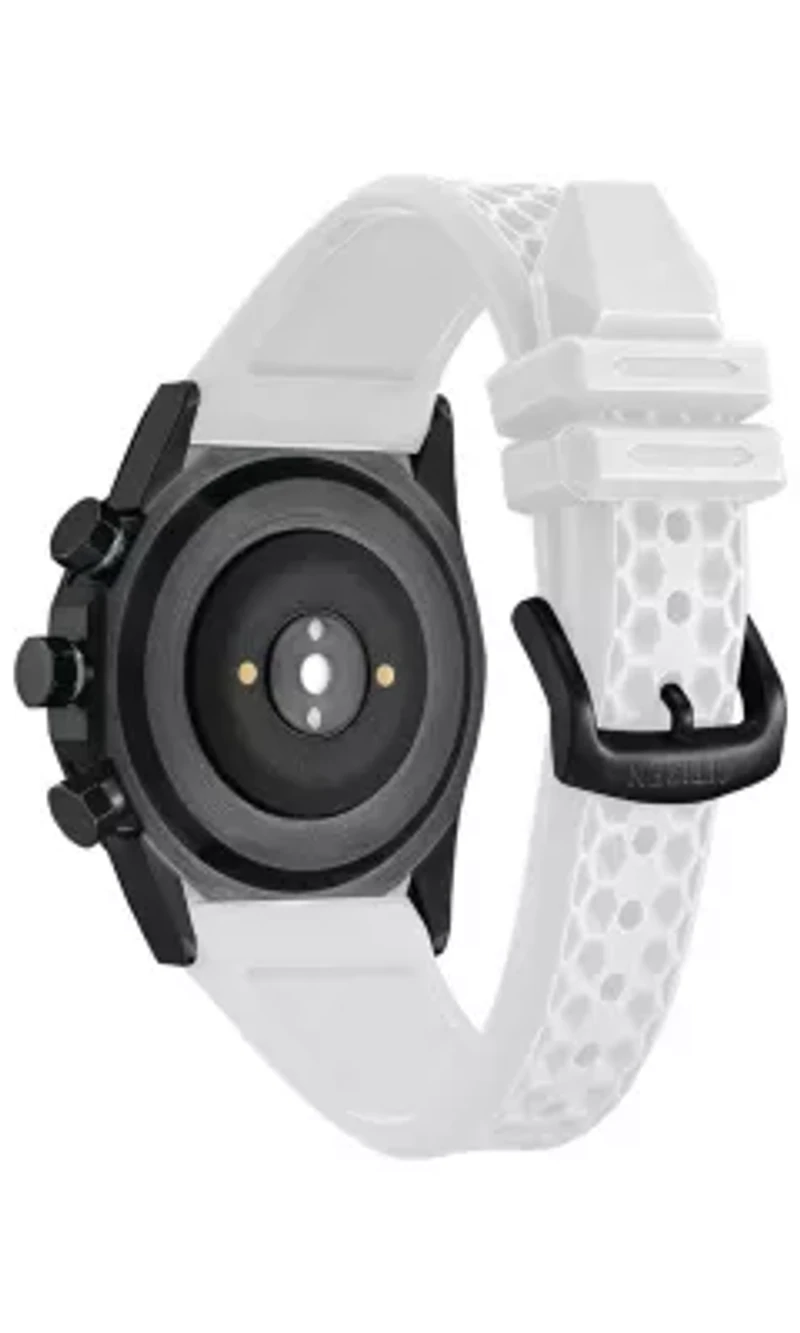 Citizen CZ Smart 44mm Black IP stainless steel Hybrid Heart rate smartwatch with white silicone strap