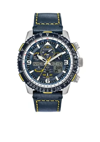 	 Men's Stainless Steel Eco-Drive Analog-Digital Chronograph Promaster Blue Angels Skyhawk A-T Blue Leather Strap Watch 