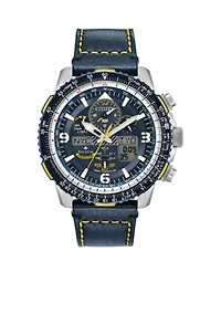 	 Men's Stainless Steel Eco-Drive Analog-Digital Chronograph Promaster Blue Angels Skyhawk A-T Blue Leather Strap Watch 