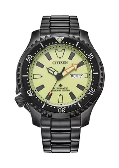 44 Millimeter Automatic Dive Black Ion-Plated Stainless Steel Bracelet Watch 