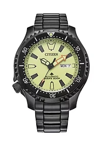 44 Millimeter Automatic Dive Black Ion-Plated Stainless Steel Bracelet Watch 