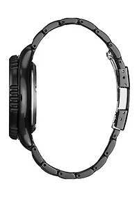 44 Millimeter Automatic Dive Black Ion-Plated Stainless Steel Bracelet Watch 