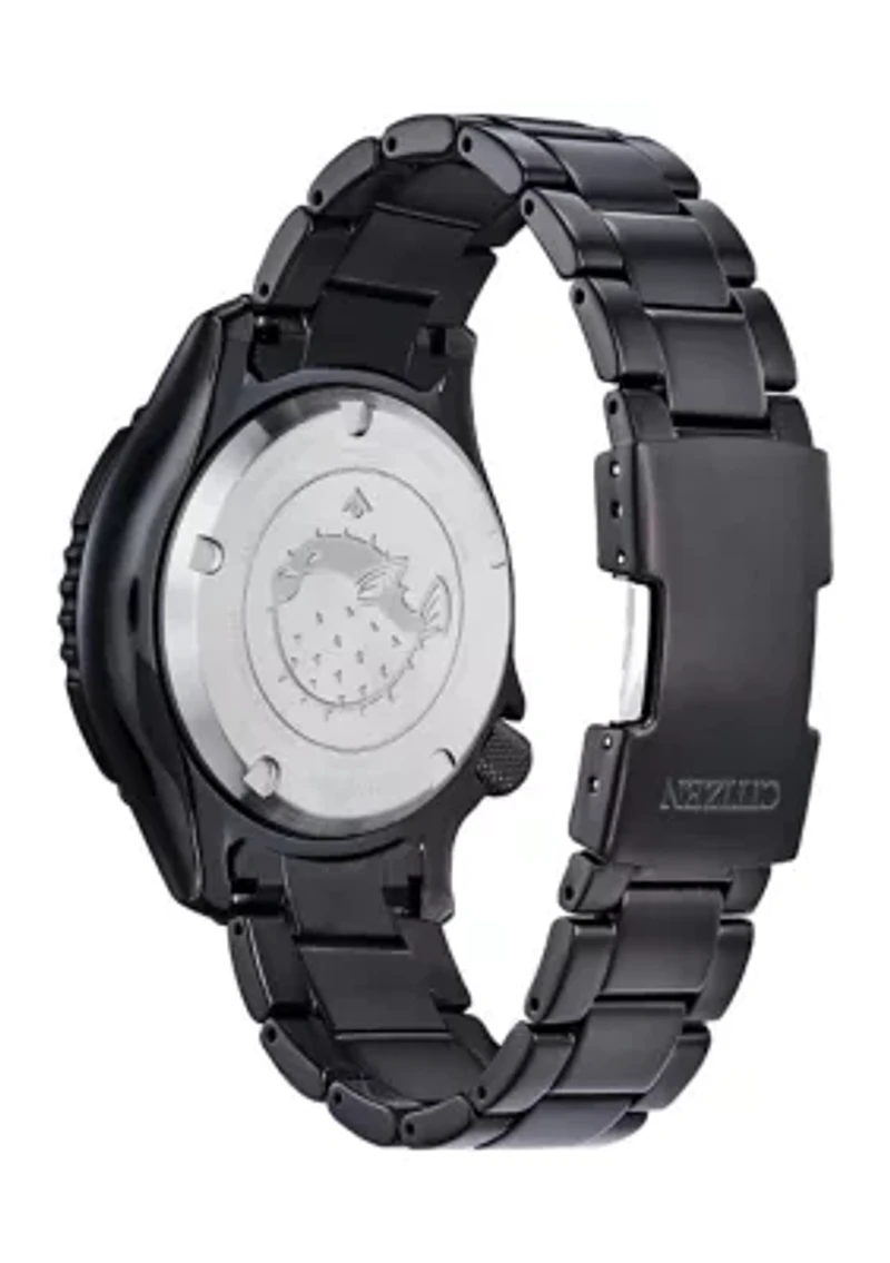 44 Millimeter Automatic Dive Black Ion-Plated Stainless Steel Bracelet Watch 