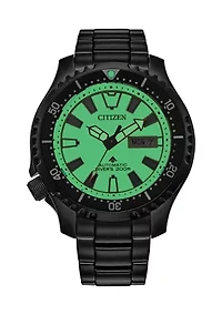 44 Millimeter Automatic Dive Black Ion-Plated Stainless Steel Bracelet Watch 