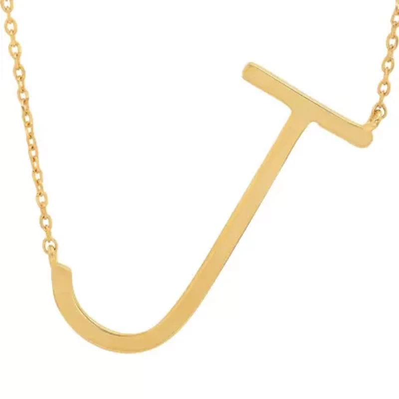 10k Solid Yellow Gold Large Sideways Block Initial Letter Extendable Necklace