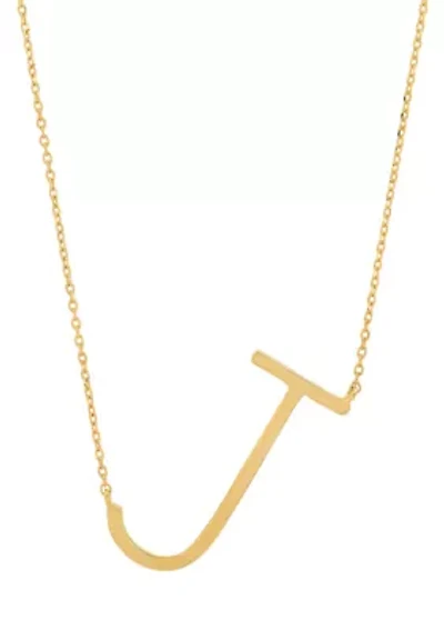 10k Solid Yellow Gold Large Sideways Block Initial Letter Extendable Necklace
