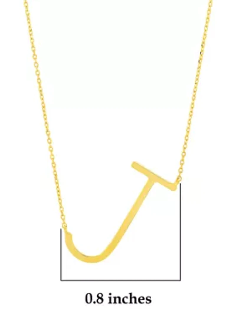 10k Solid Yellow Gold Large Sideways Block Initial Letter Extendable Necklace