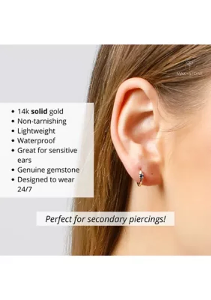 14k Yellow Gold Natural Ruby Single Small Huggie Hoop Earrings with Hidden Clip Closure