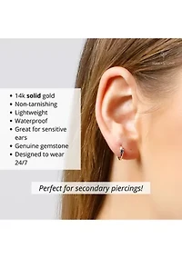 14k Yellow Gold Natural Ruby Single Small Huggie Hoop Earrings with Hidden Clip Closure