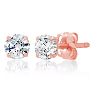 14k Yellow Gold Round Stud Earrings with Genuine Swarovski Zirconia (4MM)