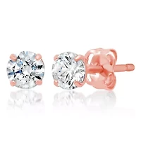 14k Yellow Gold Round Stud Earrings with Genuine Swarovski Zirconia (4MM)