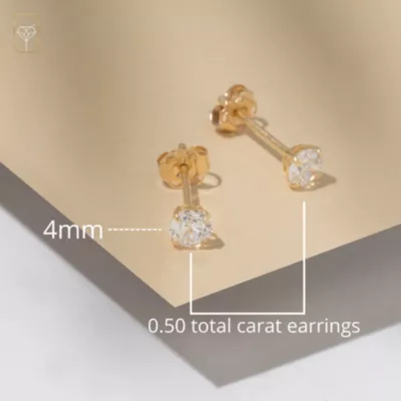 14k Yellow Gold Round Stud Earrings with Genuine Swarovski Zirconia (4MM)