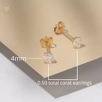 14k Yellow Gold Round Stud Earrings with Genuine Swarovski Zirconia (4MM)