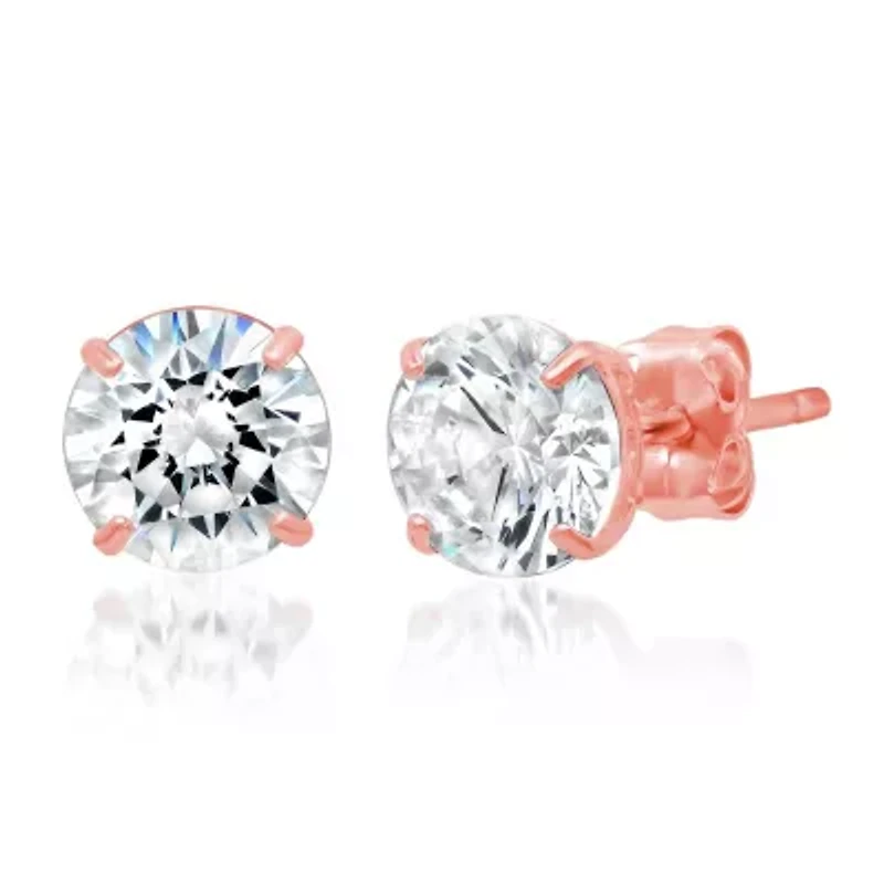 14k White Gold Round Stud Earrings with Genuine Swarovski Zirconia (6MM)