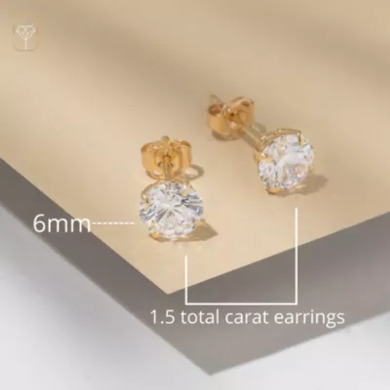 14k White Gold Round Stud Earrings with Genuine Swarovski Zirconia (6MM)