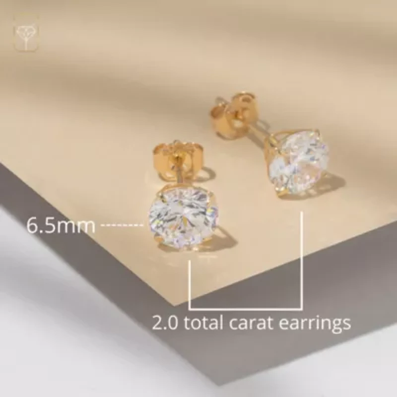 14k Yellow Gold Round Stud Earrings with Genuine Swarovski Zirconia (6.5MM)