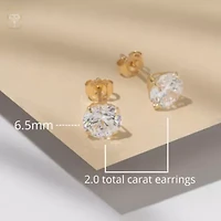 14k Yellow Gold Round Stud Earrings with Genuine Swarovski Zirconia (6.5MM)