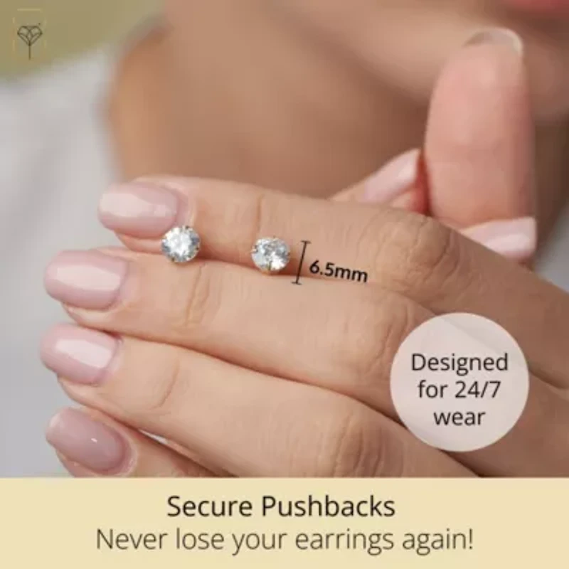 14k Yellow Gold Round Stud Earrings with Genuine Swarovski Zirconia (6.5MM)