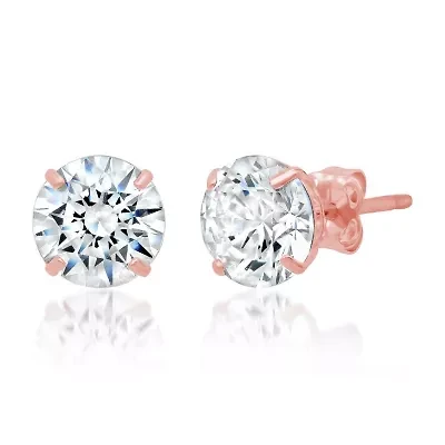 14k Yellow Gold Round Stud Earrings with Genuine Swarovski Zirconia (7MM)
