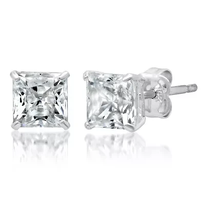 14k Yellow Gold Princess Stud Earrings with Genuine Swarovski Zirconia (5MM)