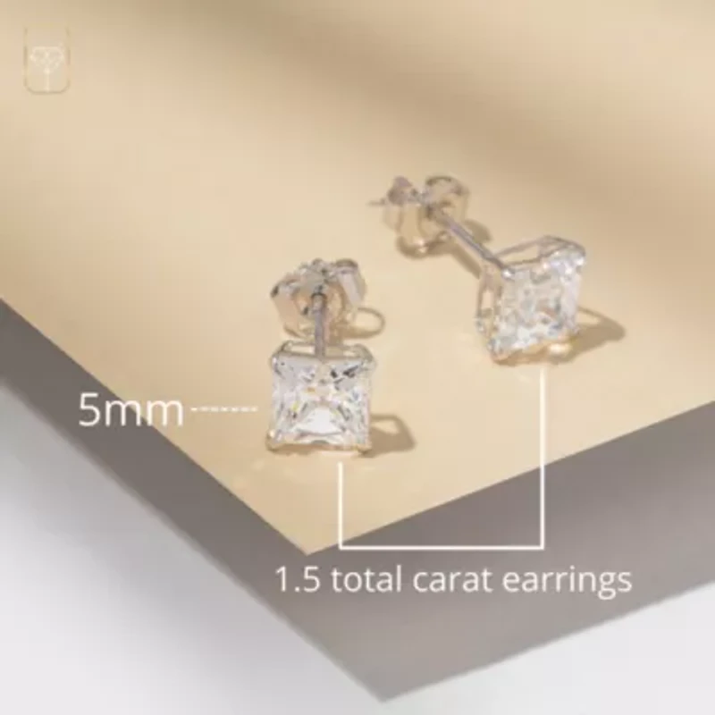 14k Yellow Gold Princess Stud Earrings with Genuine Swarovski Zirconia (5MM)