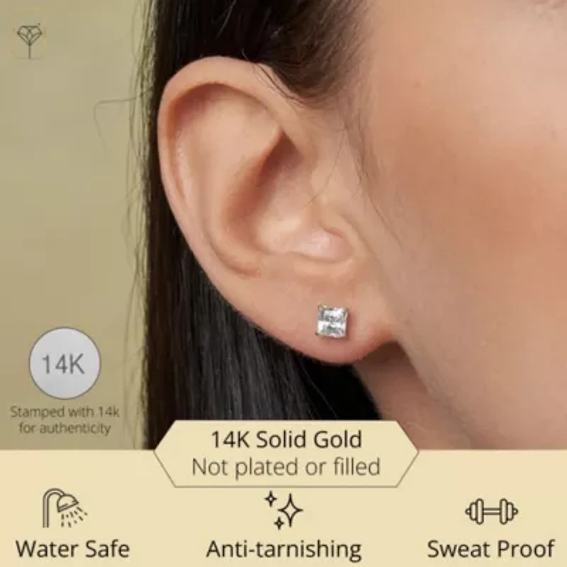 14k Yellow Gold Princess Stud Earrings with Genuine Swarovski Zirconia (5MM)