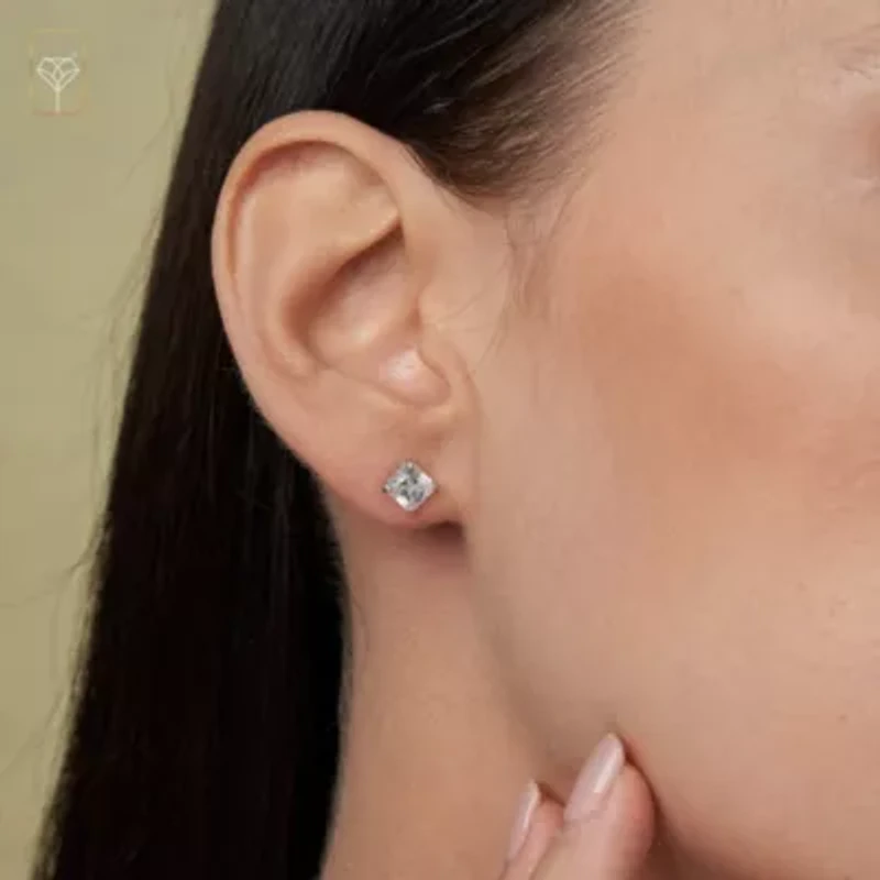 14k White Gold Princess Stud Earrings with Genuine Swarovski Zirconia (5.5MM)