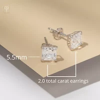 14k White Gold Princess Stud Earrings with Genuine Swarovski Zirconia (5.5MM)