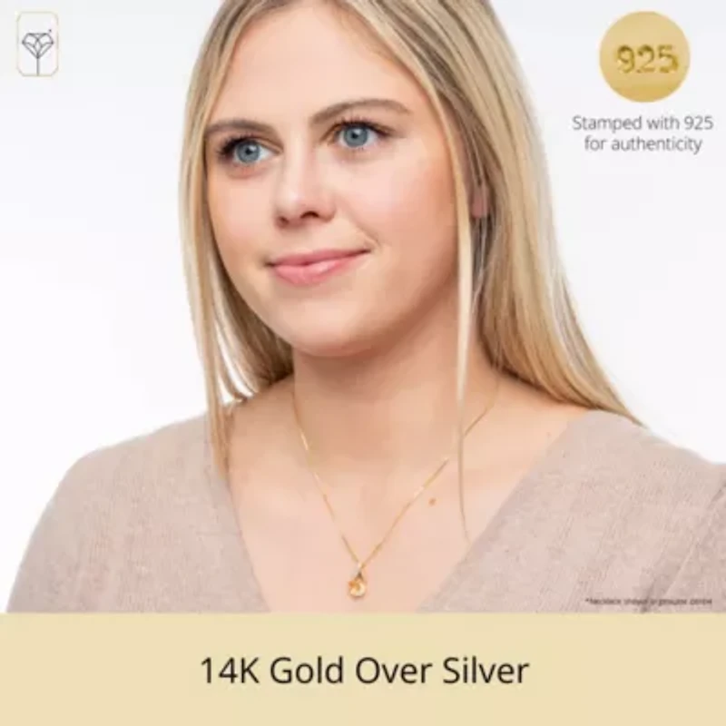 14K Yellow Gold Plated 8MM Cushion Cut Peridot Pendant Necklace with Diamond Accents