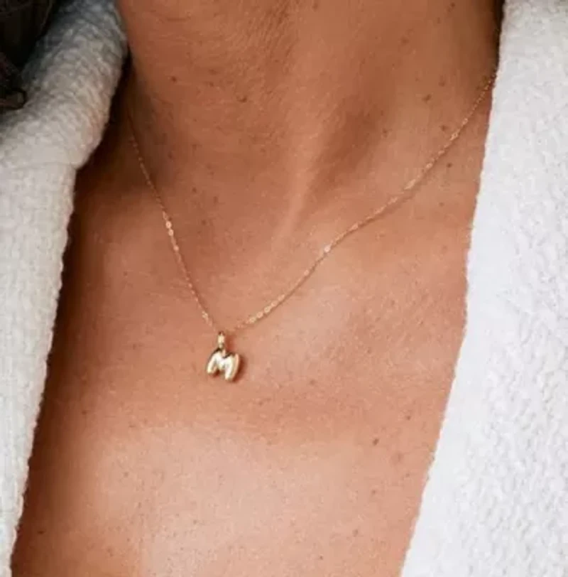 14K Yellow Gold Letter Bubble Pendant Necklace